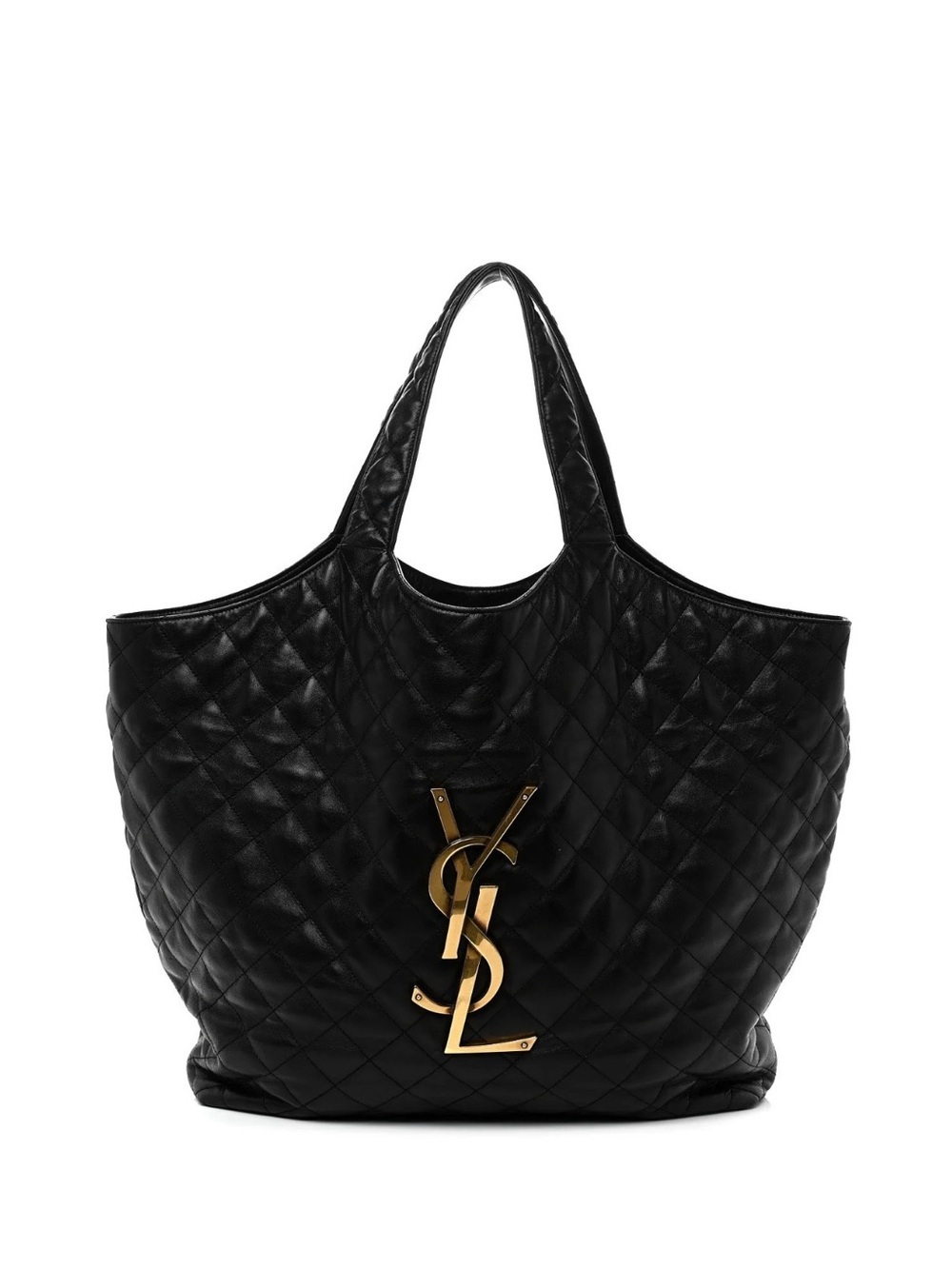 SAINT LAURENT Lambskin Quilted Maxi Icare Shopping Tote Black YSL Shoulder Bag